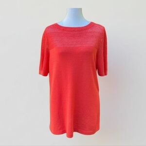 NEW Lafayette 148 NY Linen Blend Knit Short Sleeve Blouse in Coral Sz M
